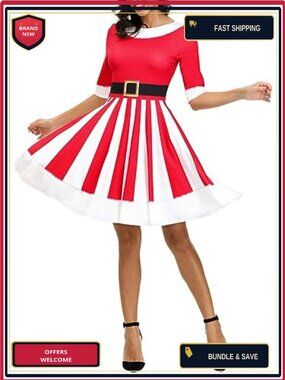 Ugly Christmas Dress Knee Length Fit Flare 3/4 Sleeve Holiday Party